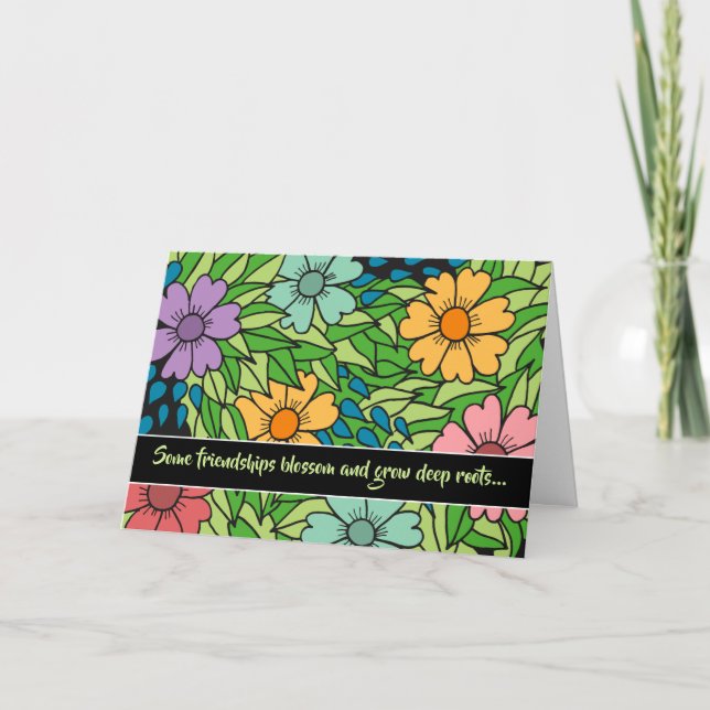 Tarjeta Amigos florales BFF por pensarte mucho tiempo (Anverso)