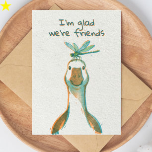 Tarjeta Amigos Ganso y Libélula Adorables Risografía