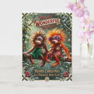 Tarjeta Amigos monos de Navidad juguetones tropicales