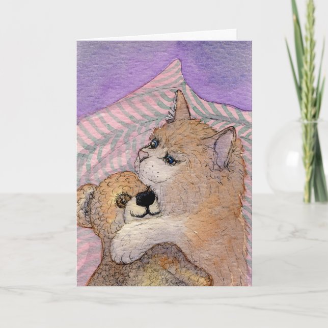 Tarjeta Amigos Para Siempre - Cat Hugs Bear (Anverso)