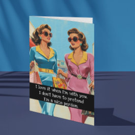 Tarjeta Amigos sarcásticos retro esposa de casa de 50 años