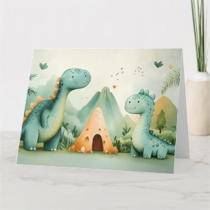 Tarjeta Amiguitos dinosaurios lindos en un paraíso prehist