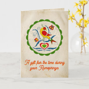 Tarjeta Amish - Signo Hexagonal Distelfink Tulipanes Coraz