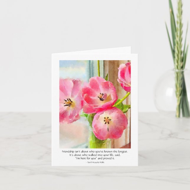 Tarjeta Amistad Diciendo Para Cualquiera Tulipanes Rosados (Anverso)