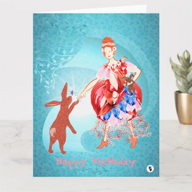 Tarjeta Amistad preciosa de liebre y princesa (Planta pequeña)