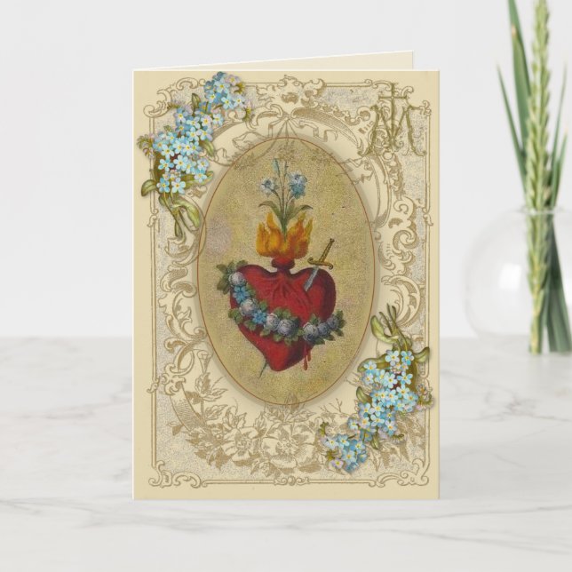 Tarjeta Amistad Religiosa Oración Virgen María Vintage (Anverso)