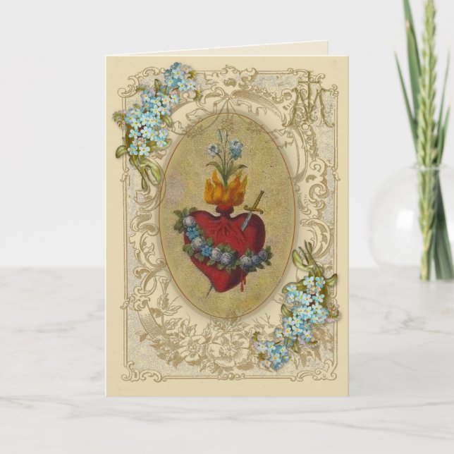 Tarjeta Amistad Religiosa Oración Virgen María Vintage (Anverso)