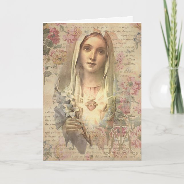 Tarjeta Amistad Religiosa Oración Virgen María Vintage (Anverso)