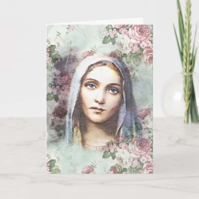 Tarjeta Amistad Religiosa Oración Virgen María Vintage (Anverso)