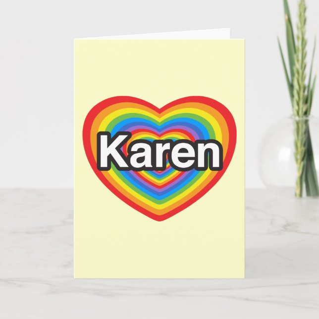 Tarjeta Amo a Karen. Te amo Karen. Corazón (Anverso)