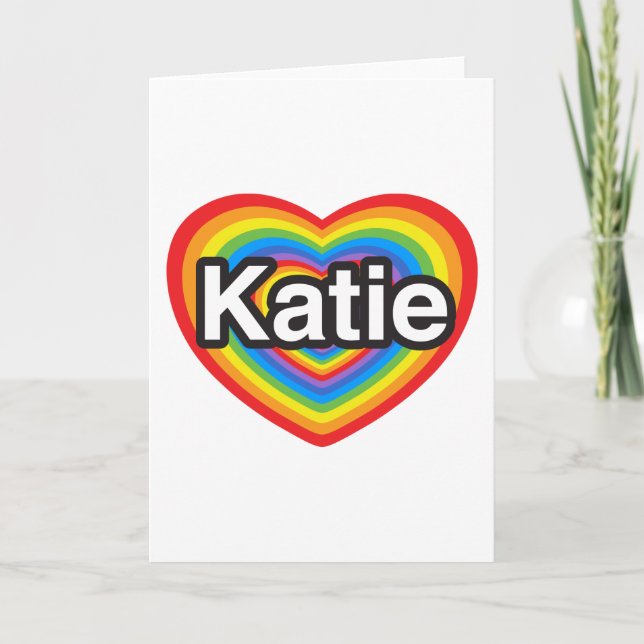 Tarjeta Amo a Katie. Te amo, Katie. Corazón (Anverso)