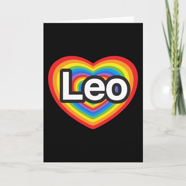 Tarjeta Amo a Leo. Te amo Leo. Corazón (Anverso)