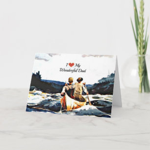 Tarjeta Amo a mi maravilloso papá, canoa en los rápidos