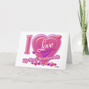 Tarjeta Amo a mis bisabuelos rosa/púrpura - corazón