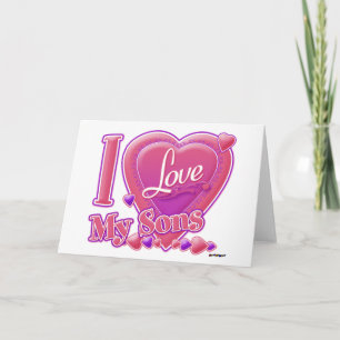 Tarjeta Amo a mis hijos rosados/morados - corazón