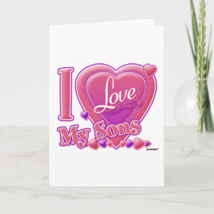 Tarjeta Amo a mis hijos rosados/púrpura - corazón