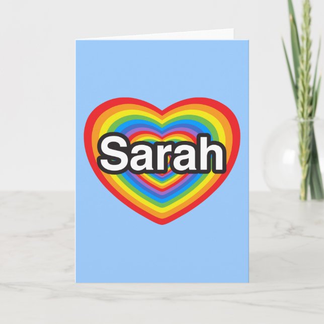 Tarjeta Amo a Sarah. Te amo Sarah. Corazón (Anverso)