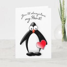 TARJETA AMO - CORAZÓN - COLECCIÓN DE PENGUINOS