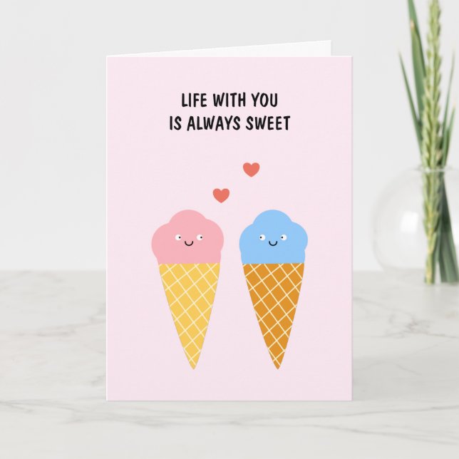 Tarjeta Amo Crema de Hielo Whimsical Pareja Amor de San Va (Anverso)