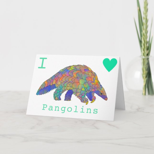 Tarjeta Amo el lema de las acuarelas de los Pangolins (Anverso)