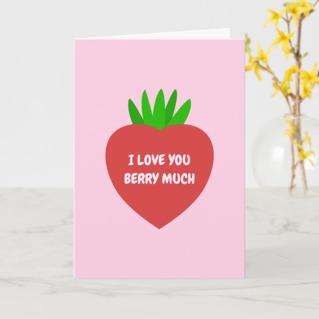 Tarjeta Amo Fruto de Fresa Roja Te Amo Berry Mucho (flor amarilla)