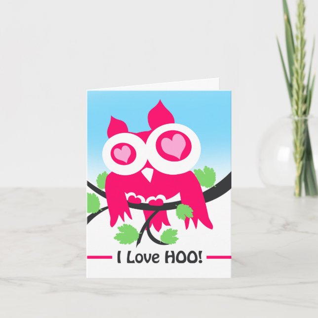 Tarjeta Amo Hoo El día de San Valentín Owl Pun (Anverso)