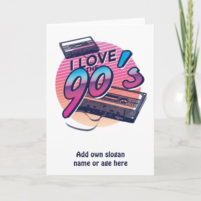 Tarjeta Amo los 90 Cumpleaños Divertida Cinta Retro Casset (Anverso)