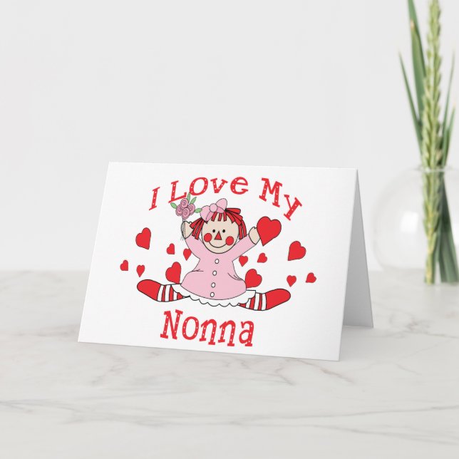 Tarjeta Amo mi muñeca y corazones de trapo de Nonna (Anverso)