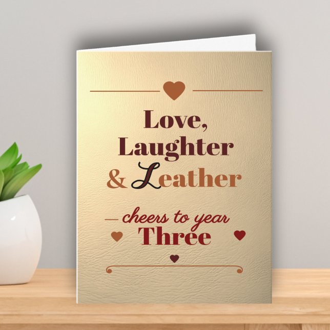 Tarjeta Amo, risas y cuero Tercer aniversario boda (Subido por el creador)