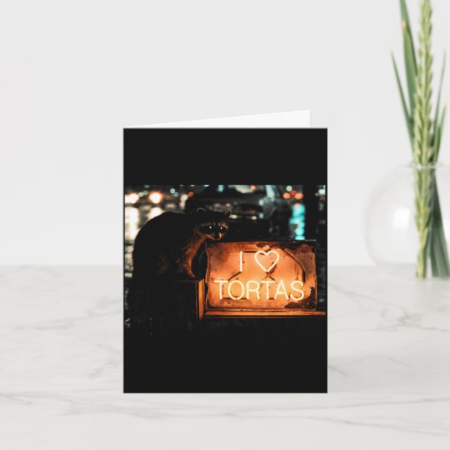 Tarjeta Amo tortas mapache comida mexicana  (Anverso)