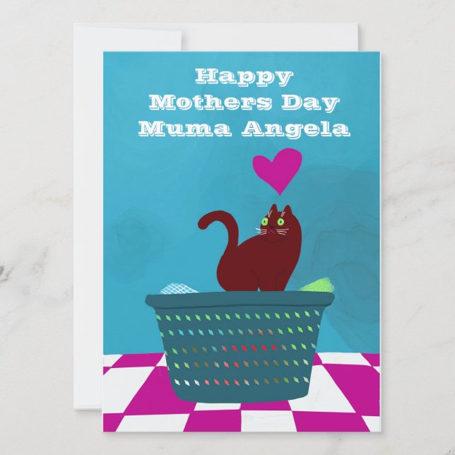 Tarjeta Amor al Día de la Madre de un gato malo (Anverso)