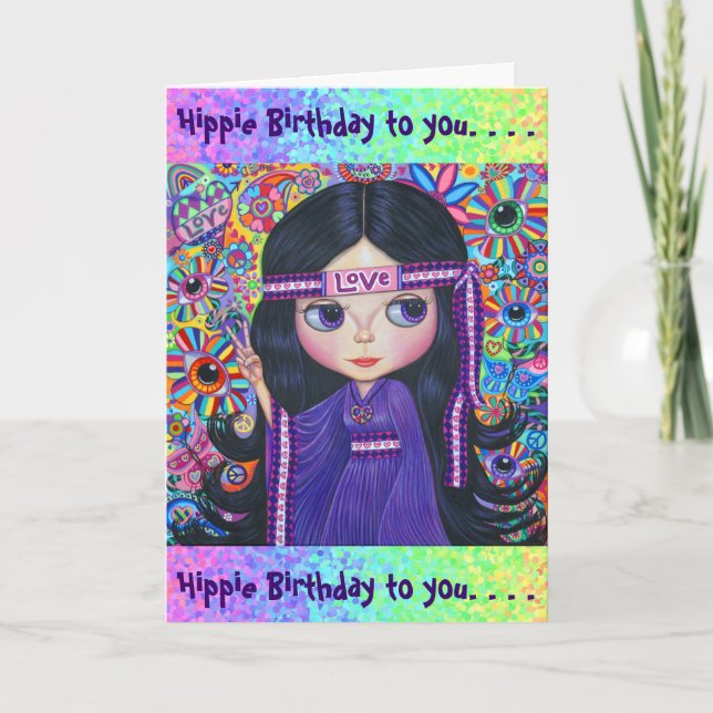 Tarjeta Amor Cabeza Hippie Chica Doll Purple Psicodelic (Anverso)