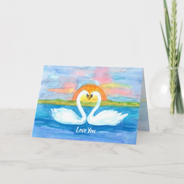 Tarjeta Amor: Cisnes amanecen feliz día de San Valentín (Anverso)