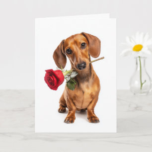 Tarjeta Amor de cachorro de San Valentín Dachshund con una