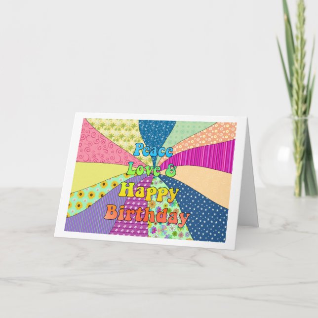 Tarjeta Amor de la paz y feliz cumpleaños (Anverso)