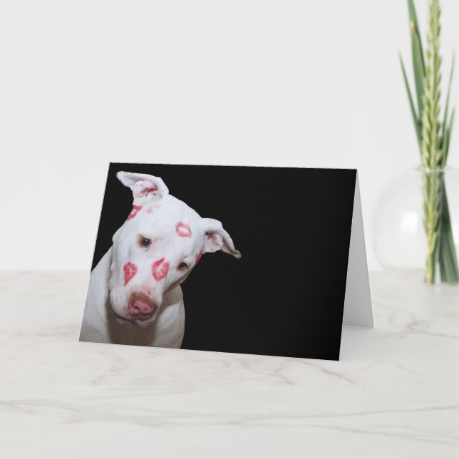 Tarjeta Amor de perro de cachorro blanco, sellado con beso (Anverso)