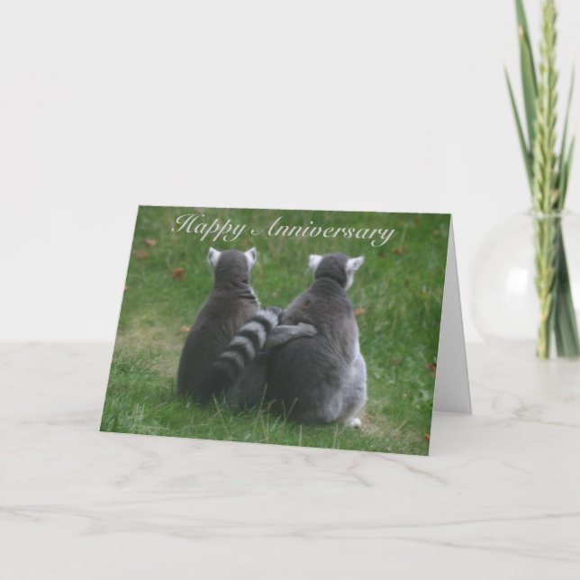 Tarjeta ¡Amor del Lemur! . Aniversario feliz (Anverso)