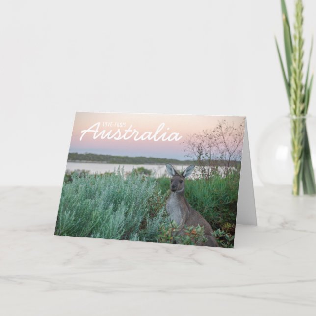 Tarjeta Amor desde Australia Kangaroo Sunset Lake (Anverso)