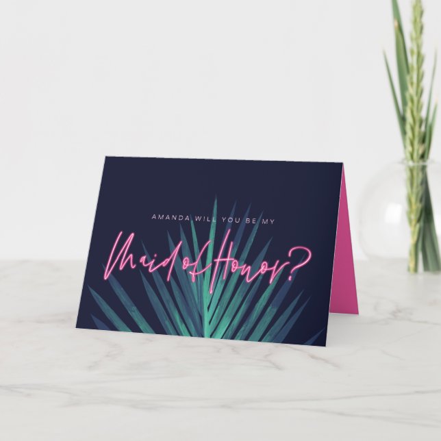 Tarjeta Amor eléctrico Neon Pink ser mi empleada de honor? (Anverso)