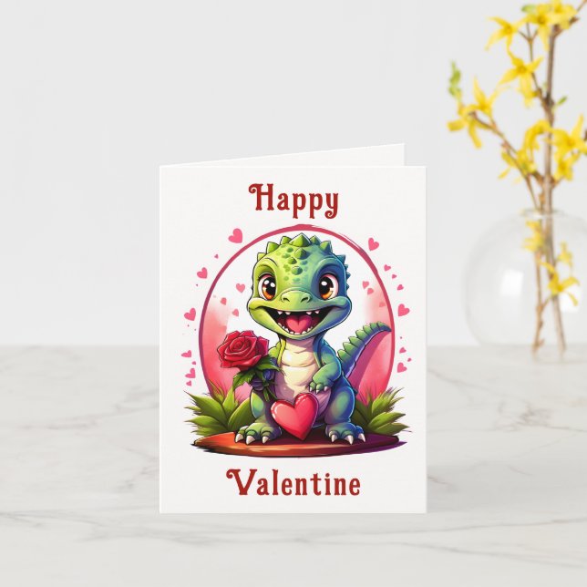Tarjeta Amor en Dragón Estilo Cute San Valentín Dragón (flor amarilla)