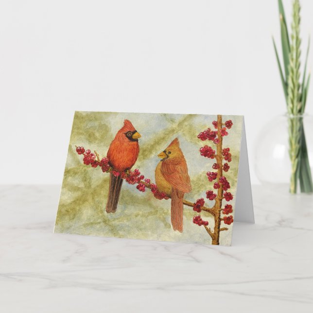 Tarjeta 'Amor en una rama de Winterberry' (Anverso)
