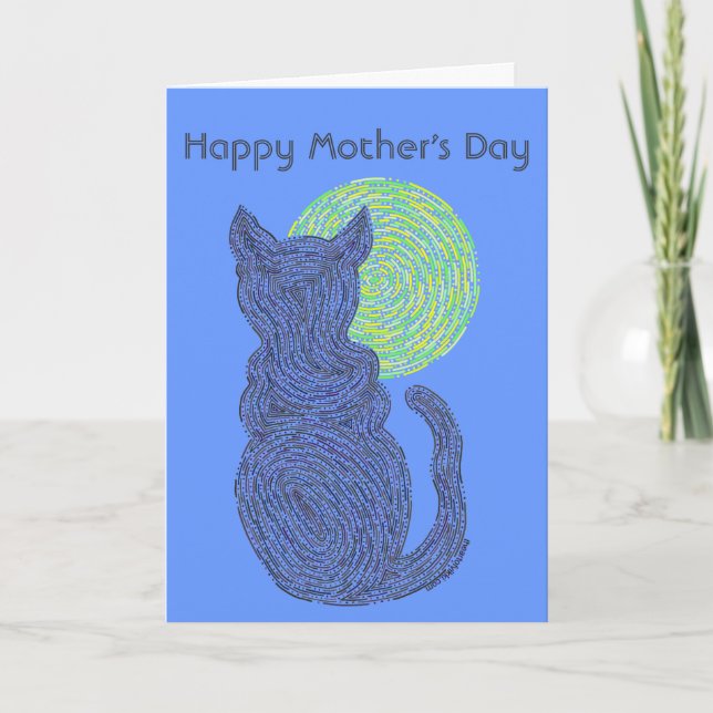 Tarjeta Amor feliz del Día de la Madre del gato negro y de (Anverso)