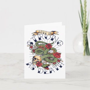Tarjeta Amor Fuerte Como La Muerte Calavera Vintage Serpie