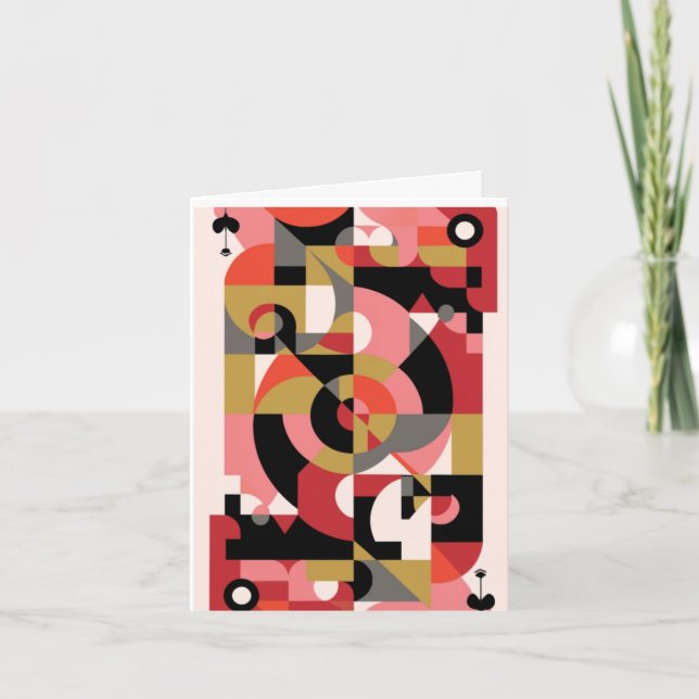 Tarjeta AMOR geométrico en rosa, negro, rojo, blanco, amar (Anverso)