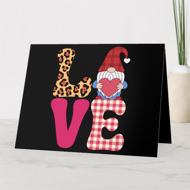 Tarjeta Amor Gnome Día de San Valentín Red Buffalo Plaid L (Anverso)