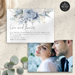 Tarjeta Amor Gracias Foto Boda de Blue Florals Gracias