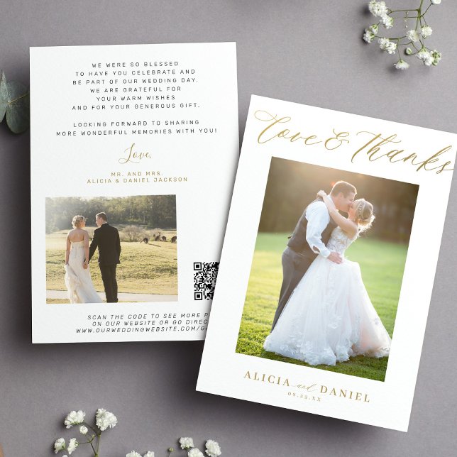 Tarjeta Amor gracias guión oro 2 foto boda gracias (Subido por el creador)