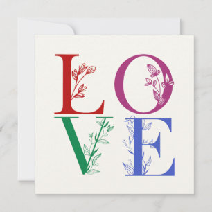 Tarjeta Amor - Letras Botánicas Coloridas 