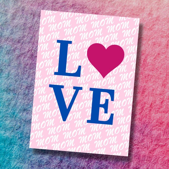 Tarjeta AMOR mamá madre moderna elegante te amamos mamá (The background text template can fit 2 or 3 upper case letters, maybe 1 or 2 more with lower cases.)