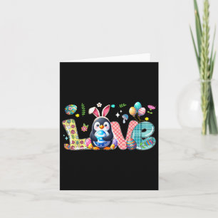 Tarjeta Amor Pascua Bunny Penguin Cazando Huevos Flores Co